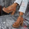 New Ethnic Style Roman Style Sandals with Summer Thong High-heeled Shoes with Velcro, Casual European and American Thick Heel High-heeled Shoes