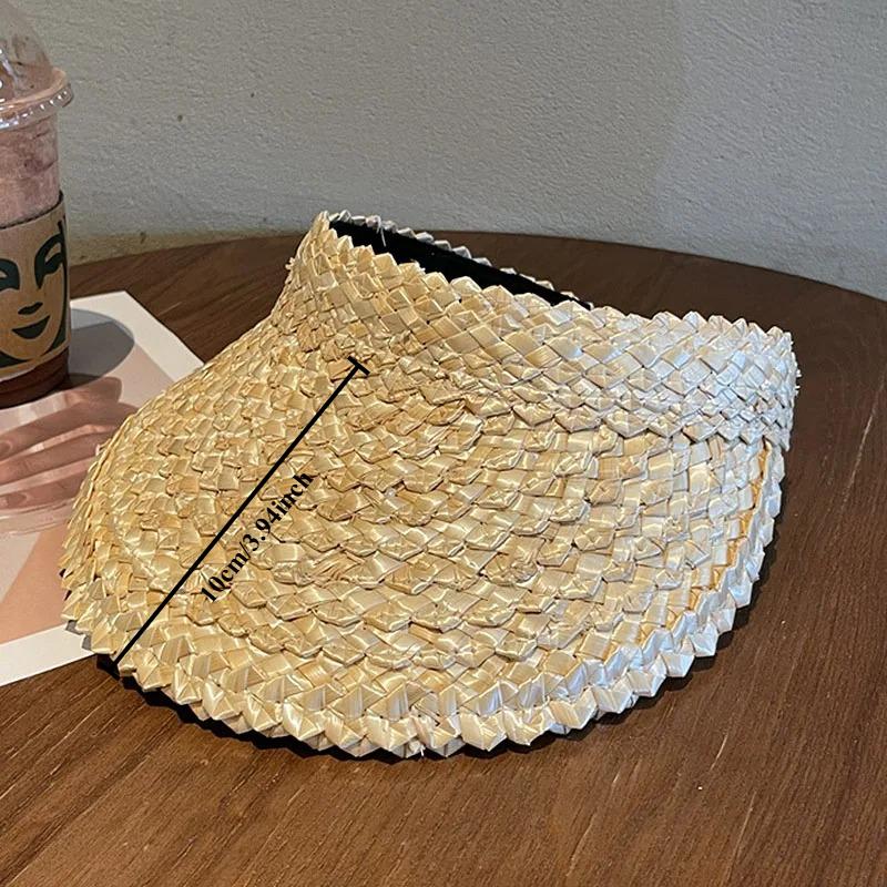 Empty Top Sun Visor Hat For Women Natural Straw Wide Brim Sun Cap Girl Sunshade Summer Versatile Beach Hat Derby Vacation Hat