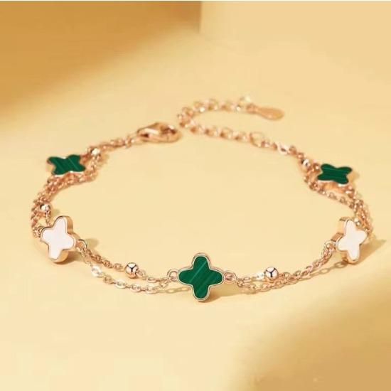 Four-leaf Clover Double-layer Bracelet Female Malachite Agate Light Luxury Ins Style Niche High-end Design Jewelry