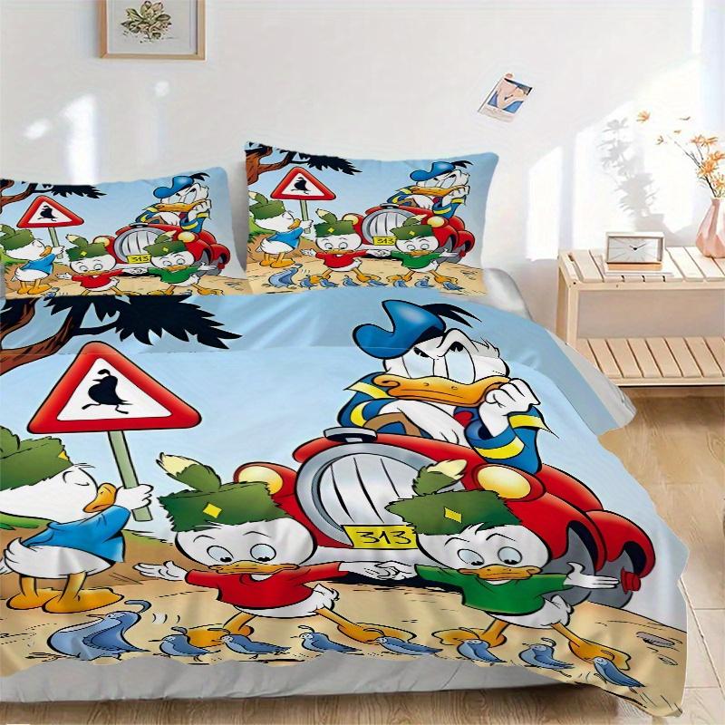 3pcs Donald Duck and Nephew Bedding Set, Including 1 Quilt Cover and 2 Pillow Shams, Without Filling, Soft and Comfortable Home Bedroom Fabric, F 135x200cm