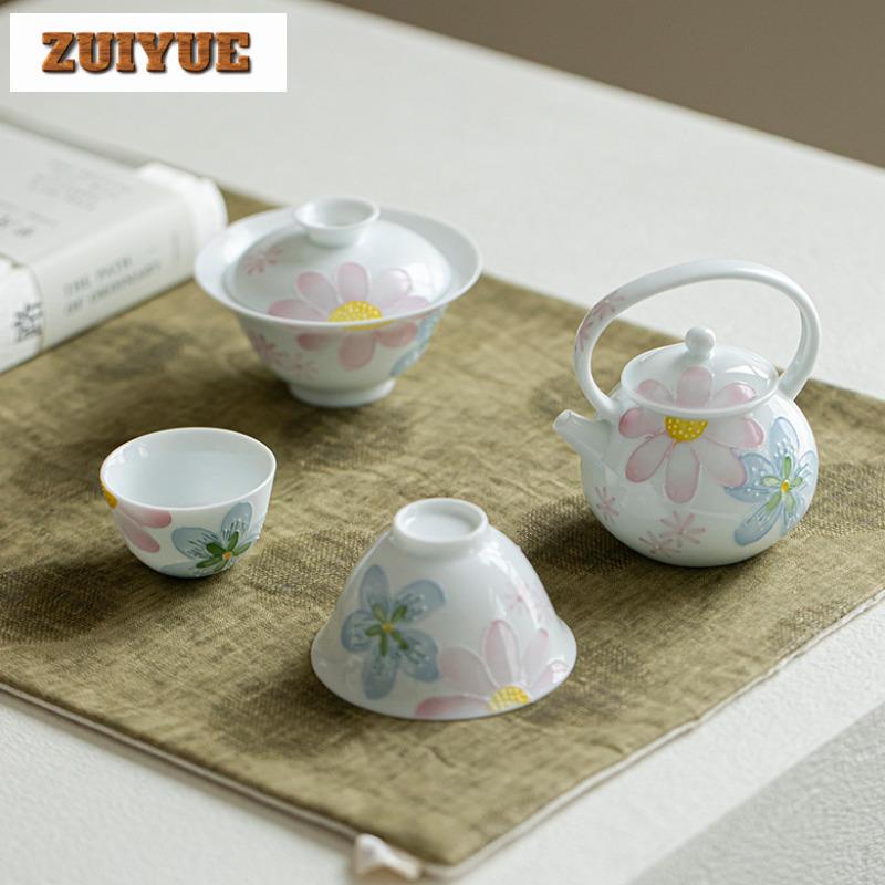 120ml Hand-painted Full Of Flowers Gaiwan Traditional Tea Tureen Tea Bowl With Lid Kit Tea Brewing Cover Bowl Teaware Decoration