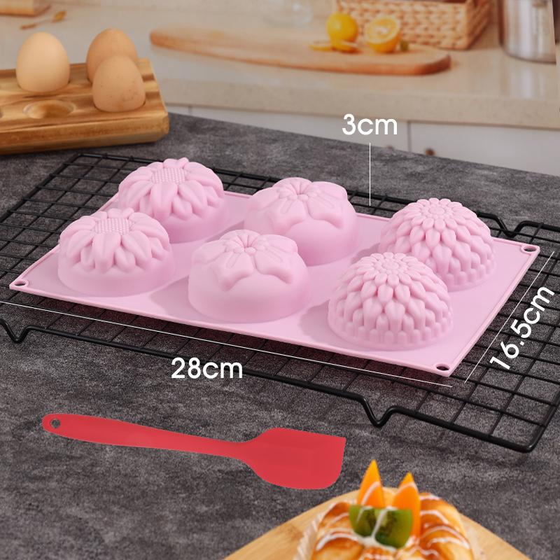 6-Cavity Silicone Flower Shape Cake Molds Fondant Shape Decorating Ice Cube Trays for Homemade Cake Chocolate Cupcake