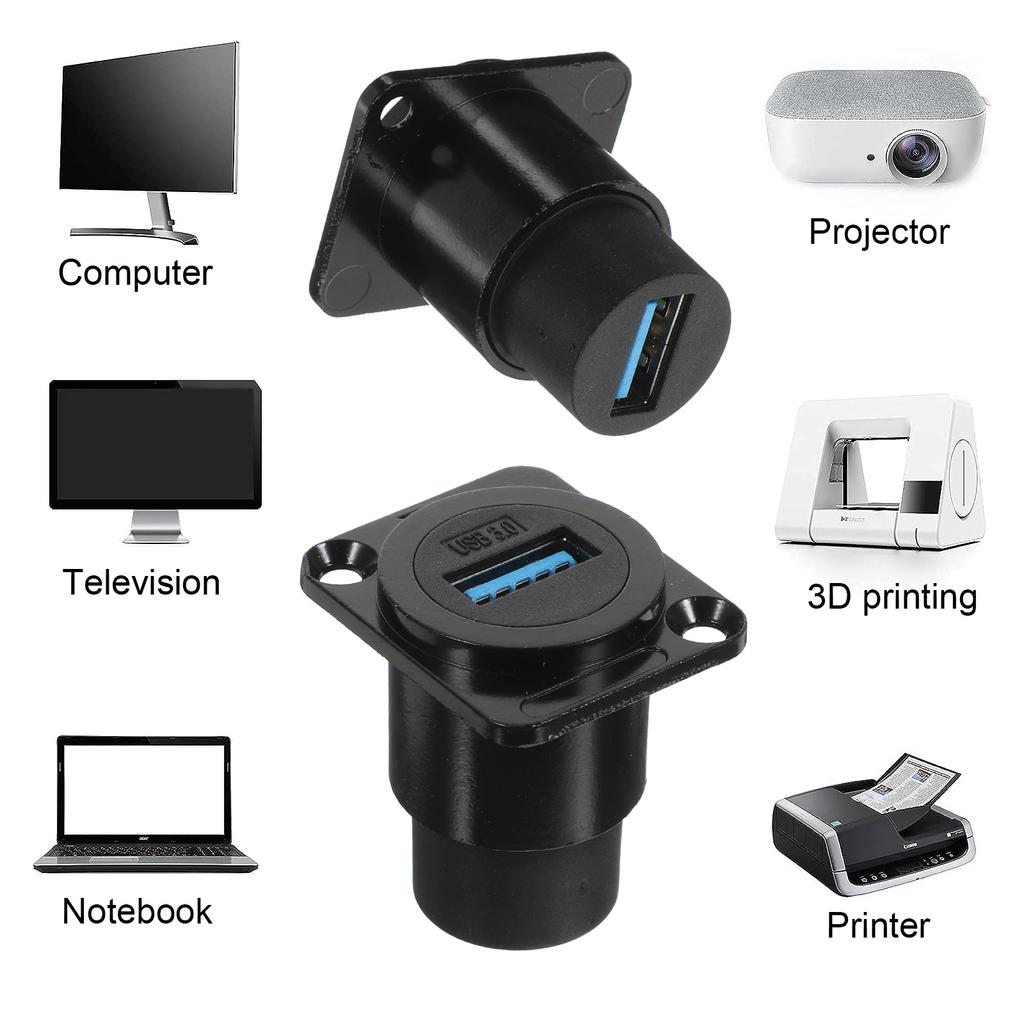 USB Panel Socket Pass Through Bulkhead Adapter Waterproof Cable Data Extension 30 Mount Coupler