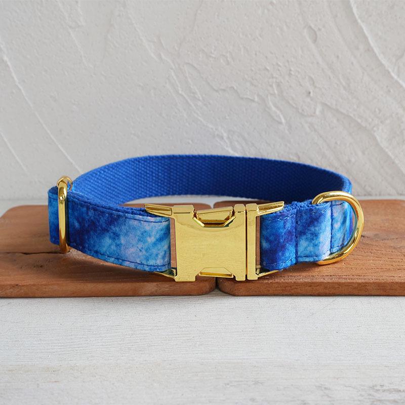 MUTTCO Blue Agate Dog Collar & Leash Set with Golden Buckle UDC-191B Large