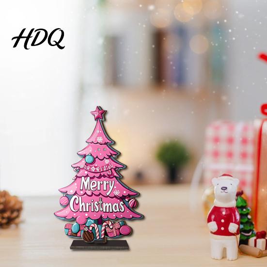 Stable Base Christmas Decor 2D Wooden Tabletop Ornaments Xmas Tree Santa Holiday Home Accents Snowman Sign with Stand Party Decorations Small Gifts