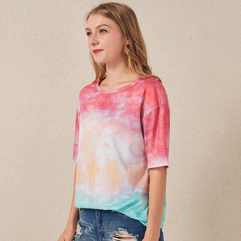 Fashion Comfortable Summer Fashion Ladies T-shirt Tops Europe and America Tie Dye Gradient Printing Loose T-shirt Women's Tops