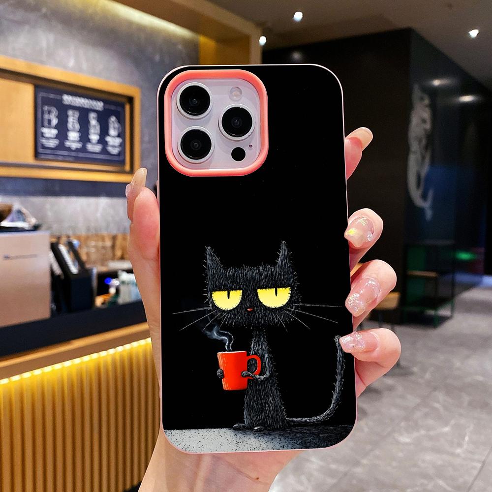 Cute Coffee Cat Jelly Double Layer Pink Mobile Phone Case for iPhone 17 16 15 14 13 12 11 Air Pro Max Plus Protective