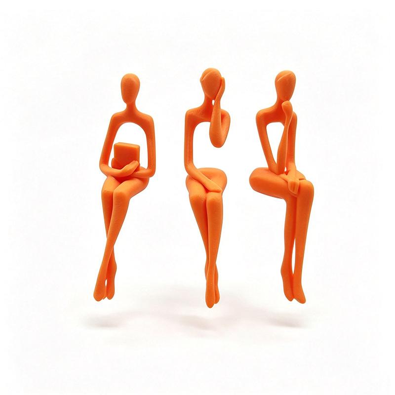Sada 3 kusů minimalistických abstraktních soch sedícího člověka Dlouhonohý Ručně vyráběný Okrajový Sitter Myslící Figurka 3D Tištěná Plastová Dekorace