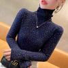 Women's Autumn and Winter New High Collar Sweater Korean Commute Spliced Printed Geometric Slim Long Sleeve Casual Knitted Tops