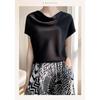 Top Corto da Donna in Seta Raso Primavera Estate, T-shirt Elegante Semplice a Manica Corta con Colletto alla Francese, Blusa Casual Taglie Forti
