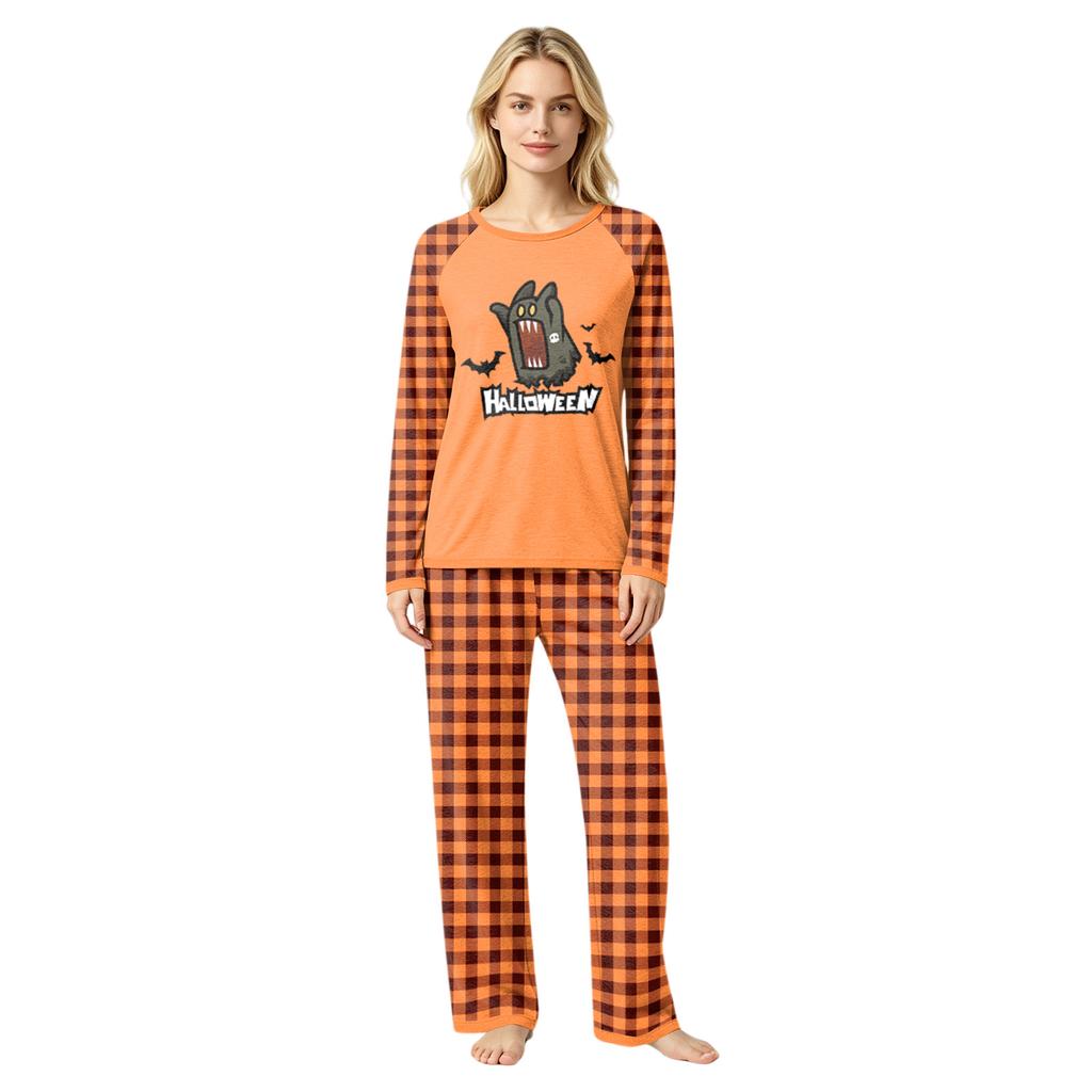 Family Matching Halloween Pajama Set with Patchwork Print - Cozy Loungewear for Parents and Kids