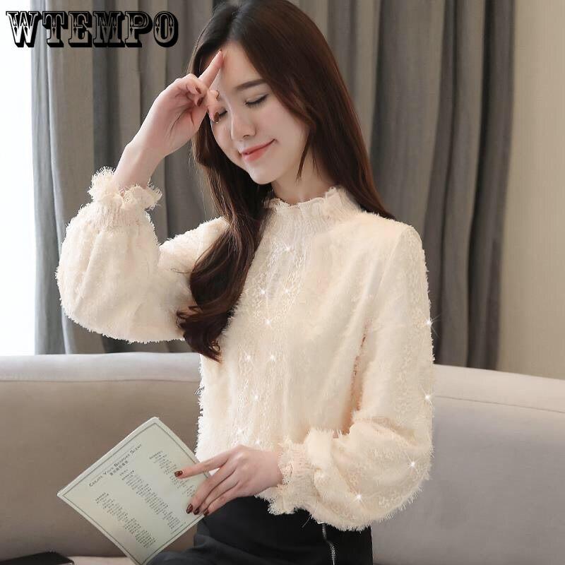 Lace Padded Thickening Bottom Shirt Women's Autumn and Winter Chiffon Shirt Flocking Top