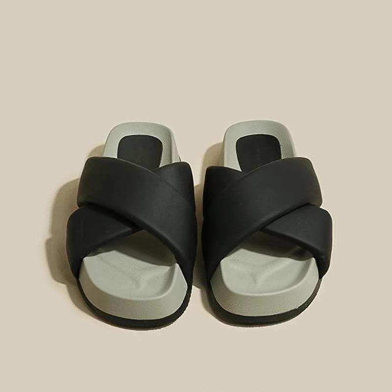 New cross-strapped platform bread slippers women's summer wear open-toed cool slippers non-slip beach shoes