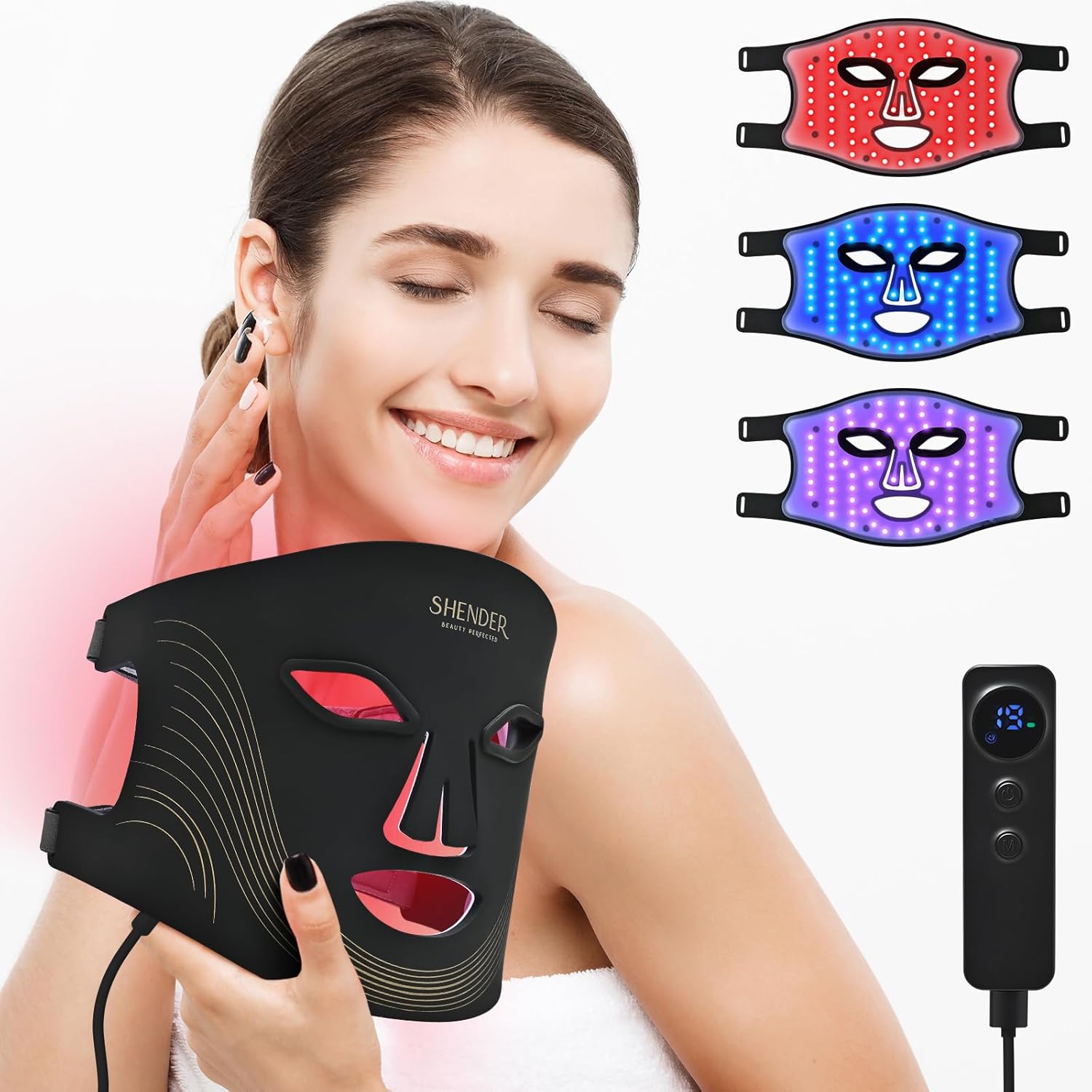 LED Light Therapy Mask (Model FM-02),Red Light Therapy for Face 4 Colors Red Light Therapy Mask,for Home and Travel Skin Care