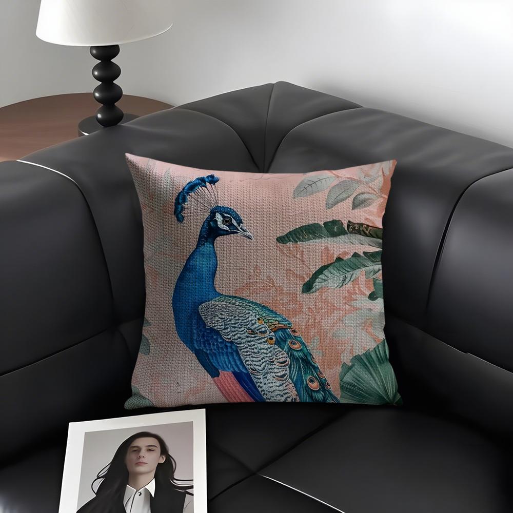 Peacock Luxury Cushion Cover Natural Linen Organic Fabric Double-Sided Printing Sofa Home Decor Gift Pillow Case
