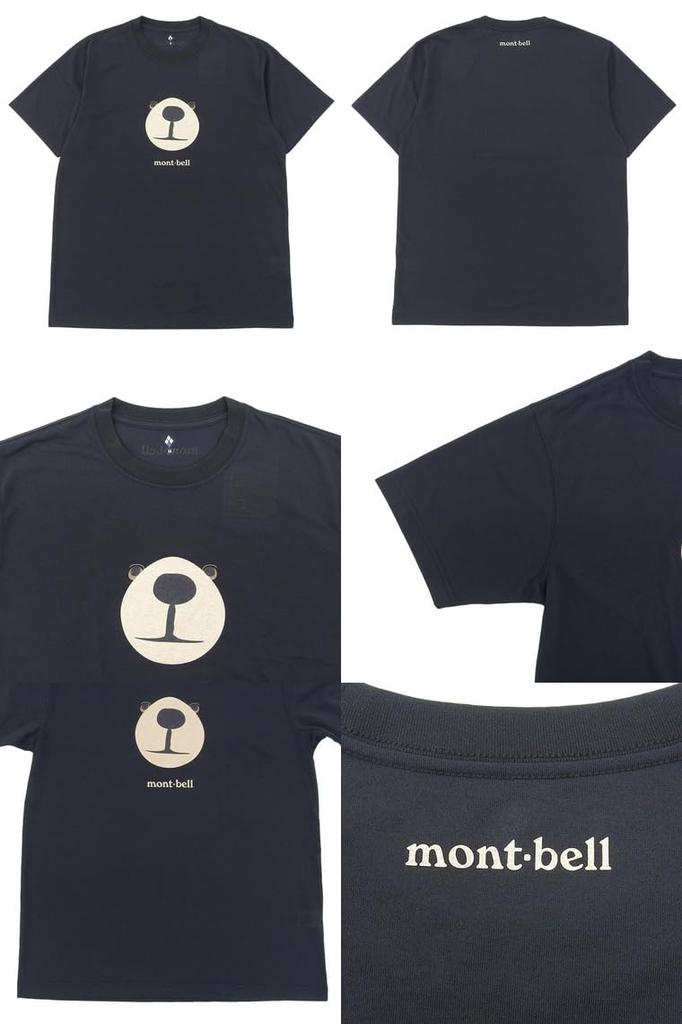 Montbell WIC.T Monta Bear Face Activity Trekking T-Shirt, Short Sleeve, Women's and Men's, Wickron, 1114735 (Black/M)