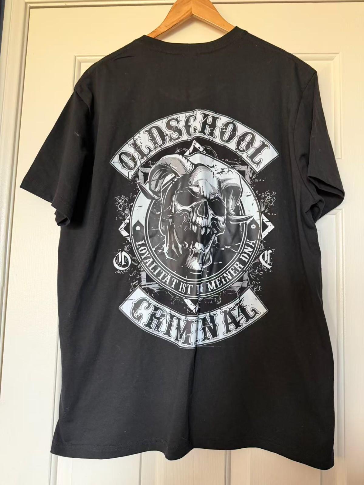 Oldschool Criminal Skull Graphic T Shirt Gothic Biker Tee Back Print L
