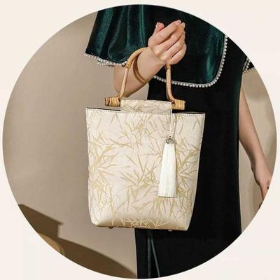 Women's New Fashion Retro Chinese Style Bamboo Knot Handbag Qipao Bag Trend Leisure High Capacity New Chinese Style Handheld Bag