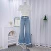 Lace Lace Jeans Not Sticking To The Legs of The Micro-large Jeans Loose Loose Women's Large Size High-waisted Flared Wide-legged Long Trousers