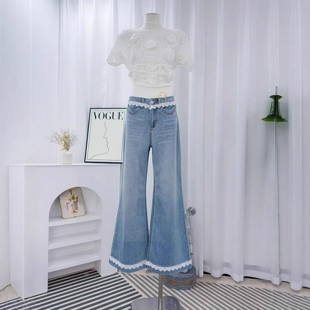 Lace Lace Jeans Not Sticking To The Legs of The Micro-large Jeans Loose Loose Women's Large Size High-waisted Flared Wide-legged Long Trousers