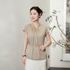 Medium stand-up collar silk shirt women's short-sleeved summer new mulberry silk lace-up pleated fashion top