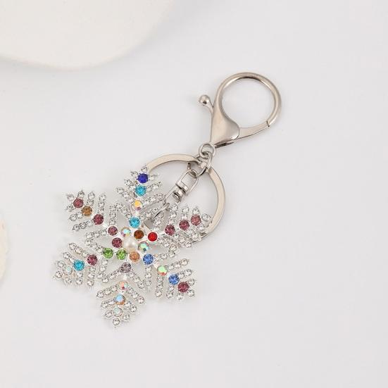 Keychain Pendant Sparkling Rhinestones Inlaid Snowflake Design Key Holder with Lobster Clasp Backpacks Car Accessory