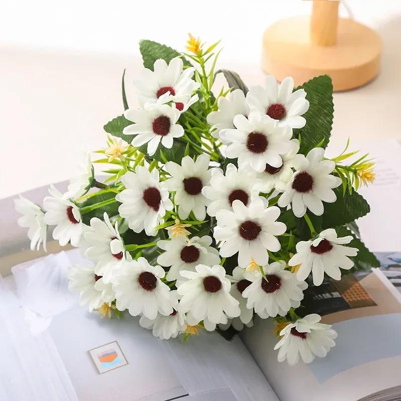 Artificial Daisies Real Touch Plastic Wildflowers Wedding Bridal Bouquet Tabletop Floral Arrangement Faux Daisy Home Decoration