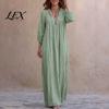 3/4 Sleeves Maxi Dress Bohemian Ruffle V-Neck Long Dress, for Comfortable Women Dresses Women, Solid Color Casual Loose Spring Fall Flowy