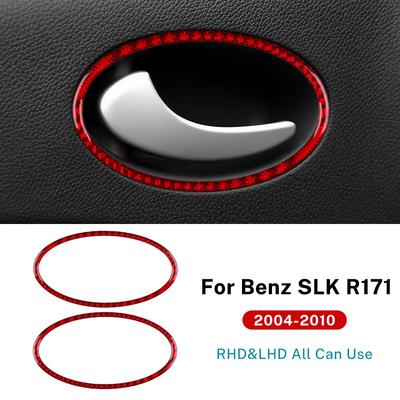 Car Door Interior Handle Frame for Mercedes Benz SLK R171 2004 2005 2006 2007 2008 2009 2010 Real Soft Carbon Fiber Trim Sticker