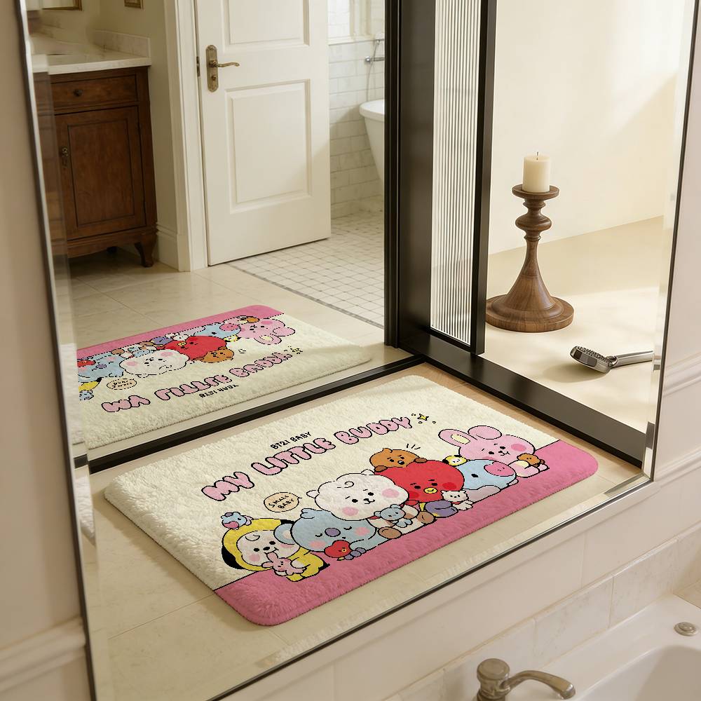 Cute B-b-bt21-es Bathroom Mat Anti-slip Absorb Water Long Strip Cushion Bedroon Mat Welcome Doormat
