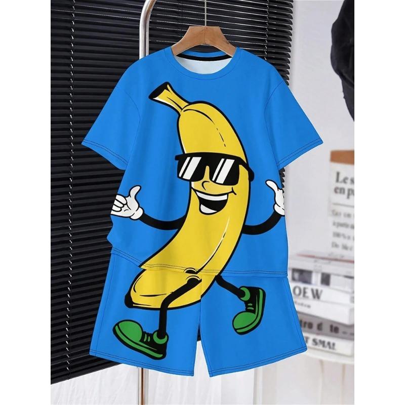 Summer Boys' New Fashionable Casual Cartoon Animal Print Two-Piece Suit Cute Style