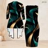 Women Plus Size Black Blue Printed Two Piece Set Long Sleeve Cardigan Sleeveless Bodycon Dress