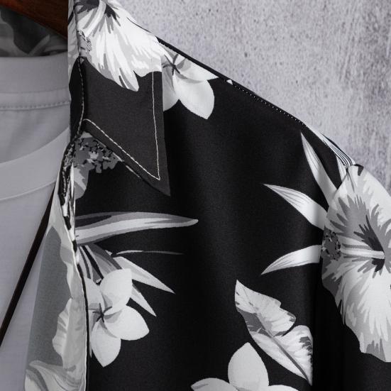 Lapel Short Sleeve Men Shirt Buttons Closure Thin Anti-pilling Summer Flower Printed Hawaiian Shirt Beachwear
