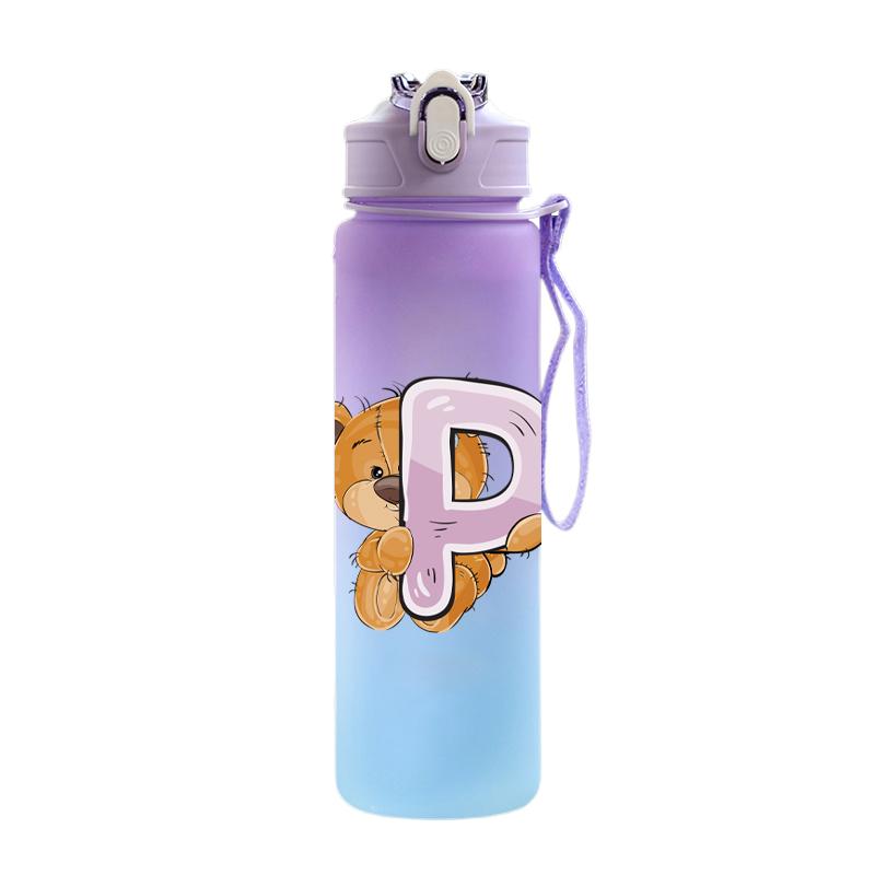 Cartoon Letter Printed Lovely A-Z 750ml Water Bottle Large Capacity Drinking Cup Portable Outdoor Sports Water Cup Children Gift