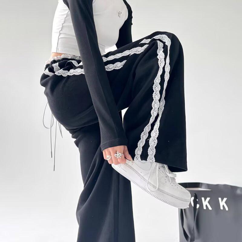2024 Women's Trendy High Waist Wide-Leg Patchwork Lace Sweatpants