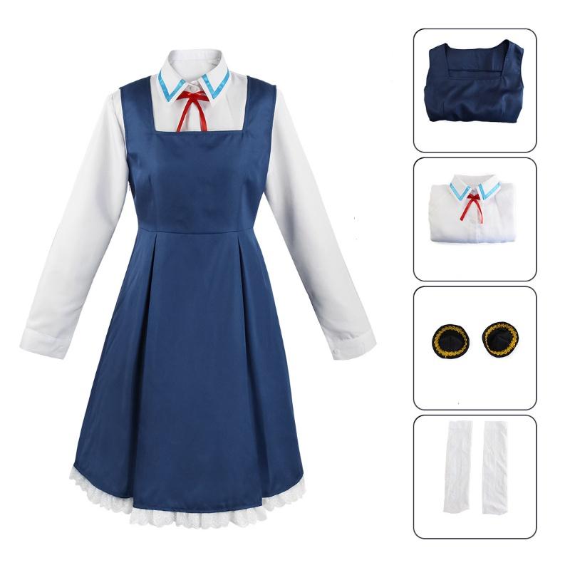 

Anya Forger Spy×family Adult Kid Cosplay Costume Anime Party Set Uniform Blue,L