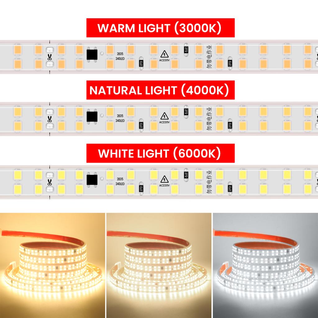 Double Row 2835 LED Strip Light 220V Flexible LED Tape with Adhesive High Brightness 240LEDs Waterproof LED Ribbon Decoration