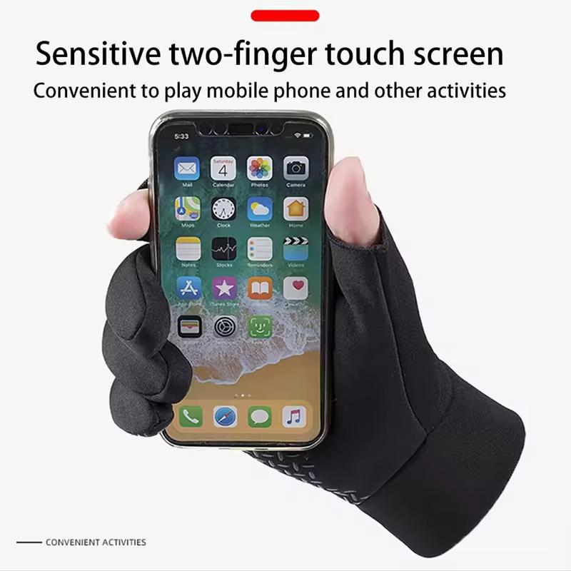Winter-Angelhandschuhe für Herren und Damen, zum Radfahren, warme, rutschfeste Handschuhe zum Angeln, Sport, Touchscreen, zwei Finger, Schnitt, Outdoor-Angeln