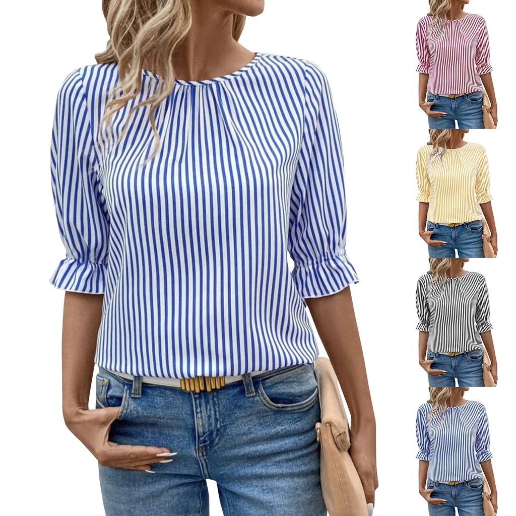 Women's Fashionable Striped Button Design Shirt Top
