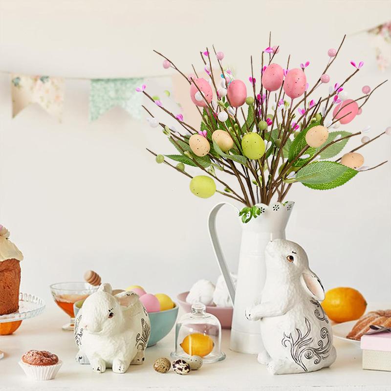1/5pcs Easter Eggs Tree Branch Colorful Painting Foam Egg Artificial Flowers 2025 Spring Easter Home Vase Decoration Fake Plant