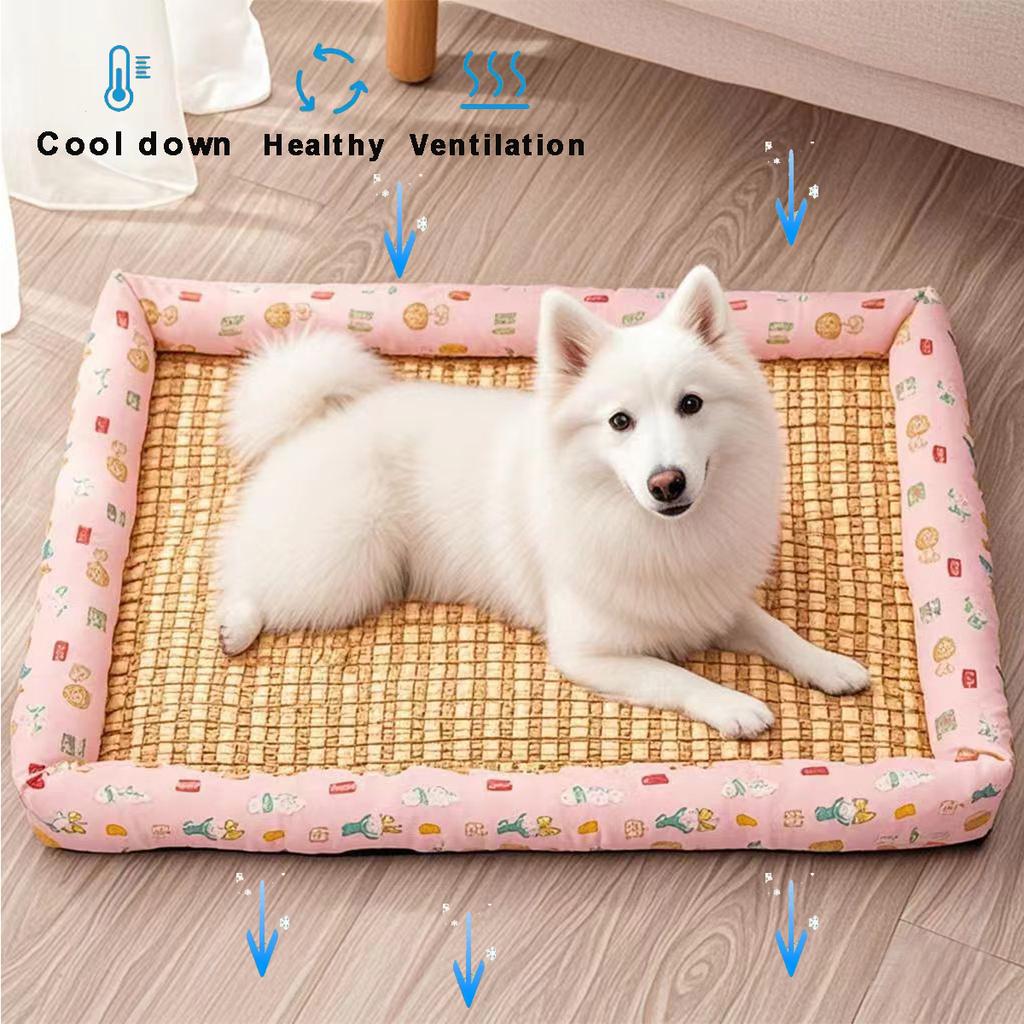 Square Summer Cooling Sleeping Dog Bed for Large Dog Cushion Spring Breathable Antislip Cat Bed Bamboo Cat Mat Pet Bed for Dog