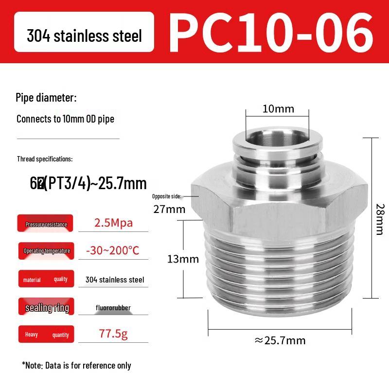 304 Stainless Steel Pneumatic Quick Push-in Connector, PC16-06/PC8-02 Swivel Elbow, PL6-M5/04