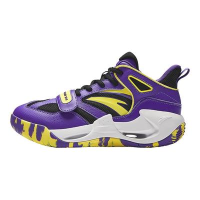 Kids Wind Tunnel Synthetic Leather Mesh Professional Basketball Shoes Men Sneakers Yellow Purple A12441108-5