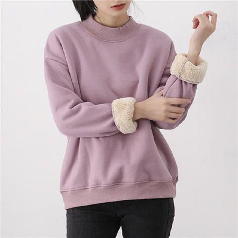 Thick Velvet Sherpa Sweatshirt for Women Autumn and Winter Korean Style Casual Half Turtleneck Loose Top