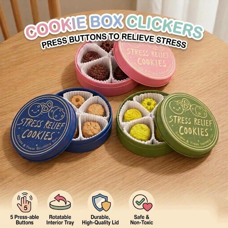 Portable Cookies Box Decompression Toy Built-in Keyboard Shaft Biscuit Button Sensory Fidget Toy for Autism Kids Anxiety Relief