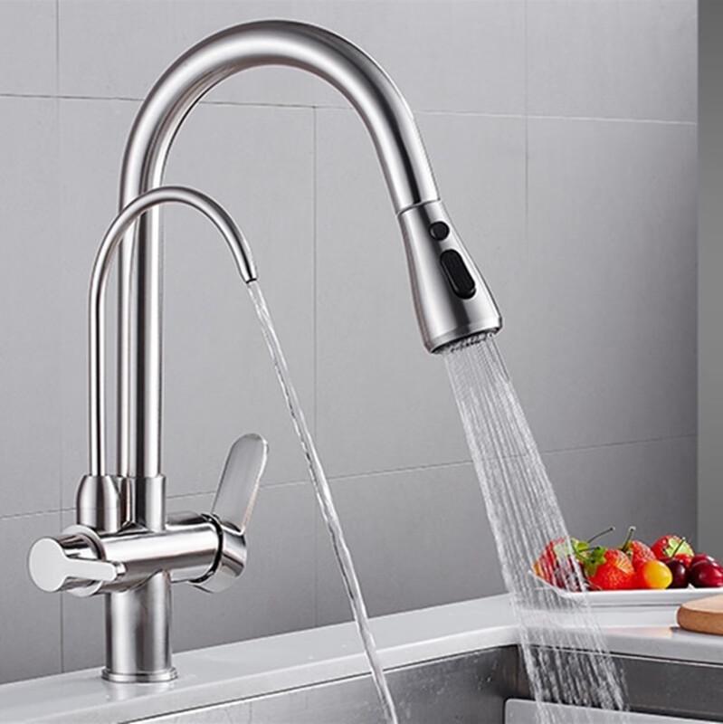 TLXT Black Brass 3-in-1 Kitchen Pull-Out Faucet