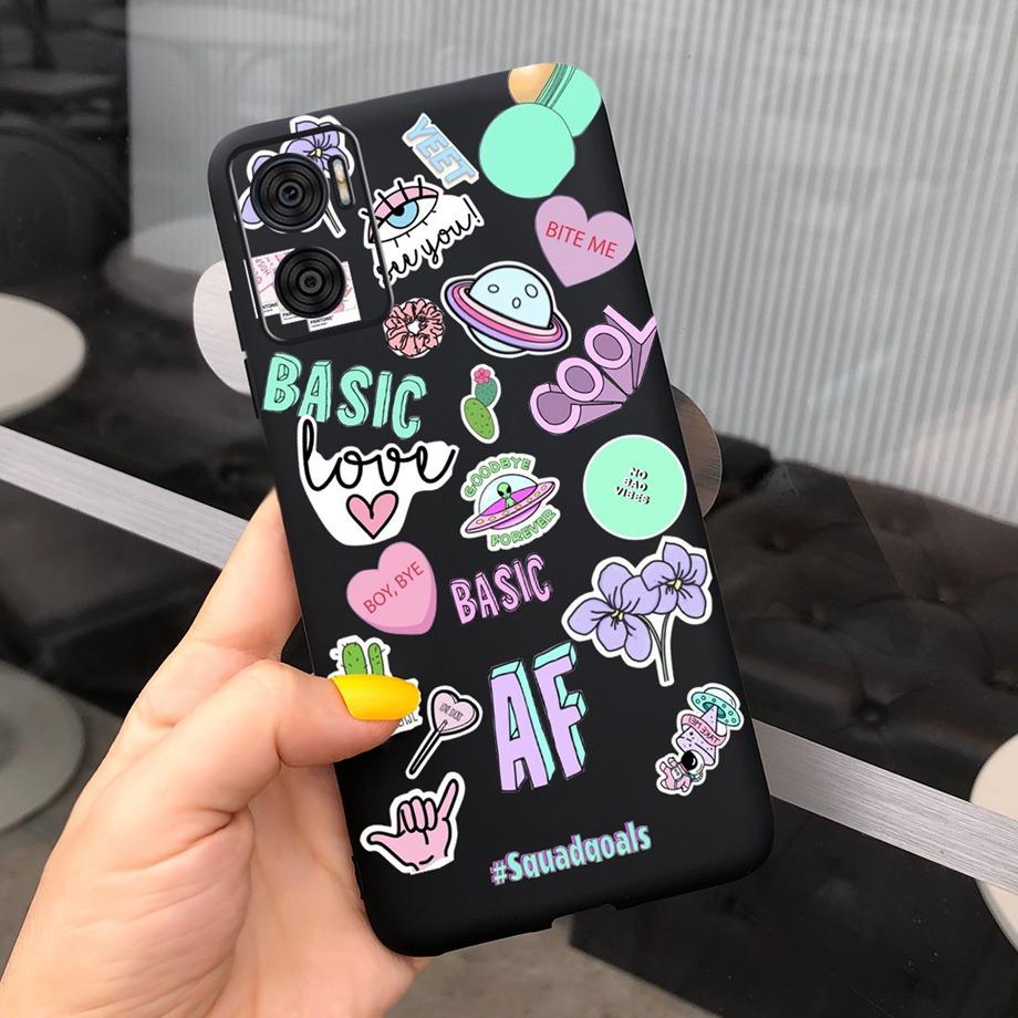 For Motorola Moto E22 Moto E22i Case Soft Matter Black Silicone Back Cover For MotoE22 E 22 Coques Cartoon Cute Fundas For Child