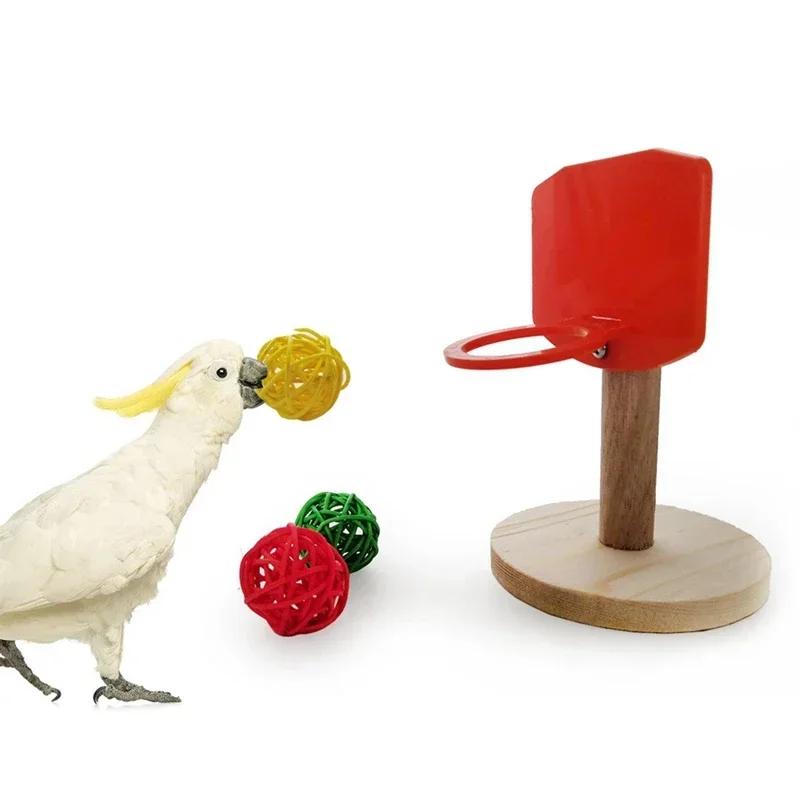 Mini Basketball Hoop Shoot Toy Bird Training Toy with Balls Parrot Intelligence Puzzle Develop Game Chew Toys Pet Birds Supplies