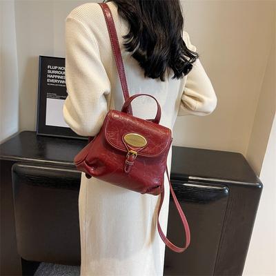 Popular Backpack Bag Women's New Versatile High-end Sense Niche Commuter Red Backpack
