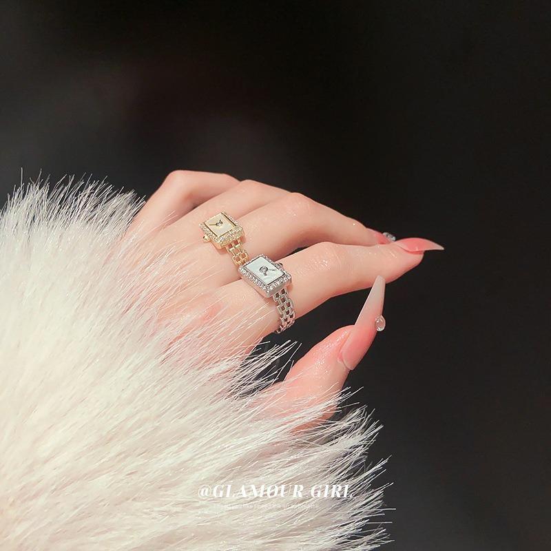 Zircon Square Watch Chain Ring Open Ring Adjustable Simple Jewelry Japanese Ring Couple Ring